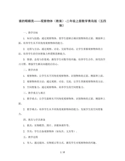 谁的眼睛亮— —观察物体(教案)-二年级上册数学青岛版(五四制)