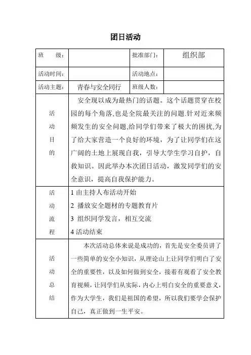 团日活动--青春与安全同行