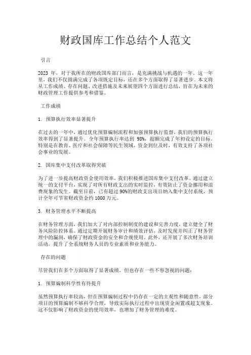 财政国库工作总结个人范文