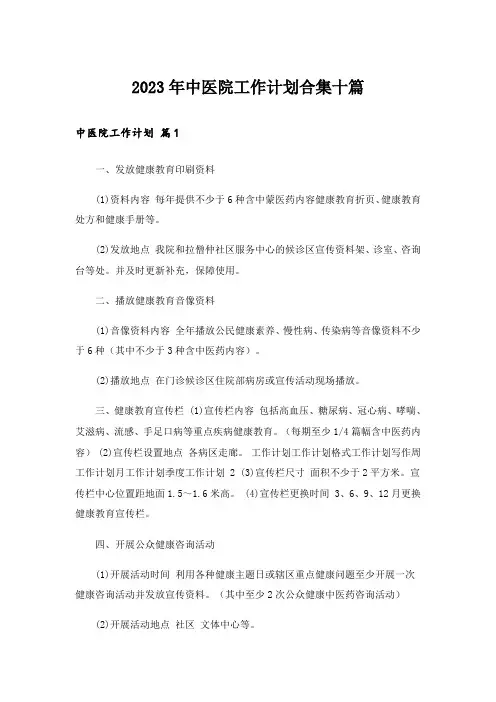 2023年中医院工作计划合集十篇