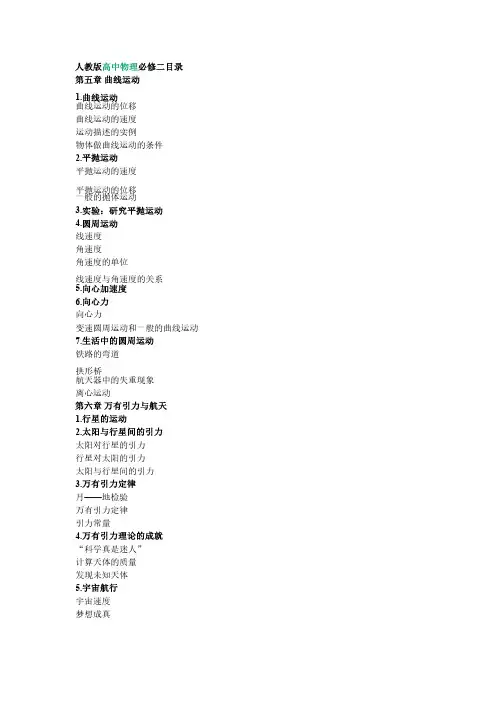 人教版高中物理必修二目录