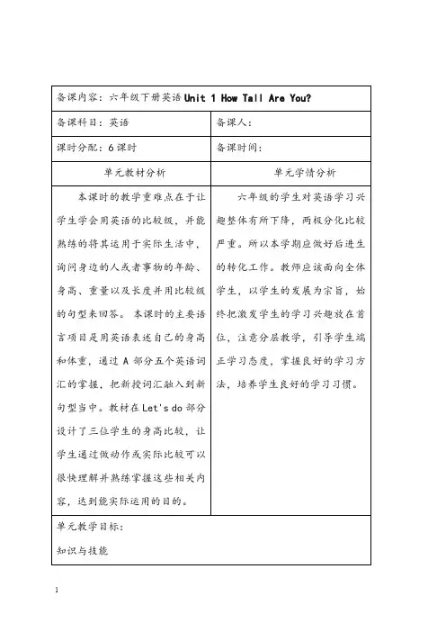 人教pep版英语六年级下册全册优秀教案版共44页(重点资料).doc
