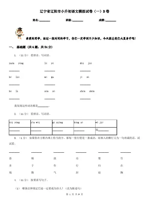 辽宁省辽阳市小升初语文模拟试卷(一)B卷