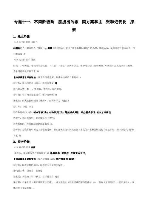 专题十一不同阶级阶层提出的救国方案和主张和近代化探索