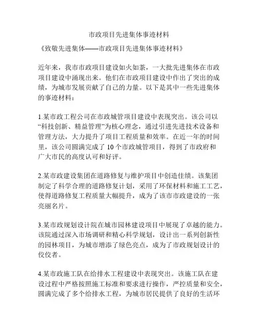 市政项目先进集体事迹材料