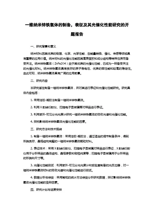 一维纳米锌铁氧体的制备,表征及其光催化性能研究的开题报告