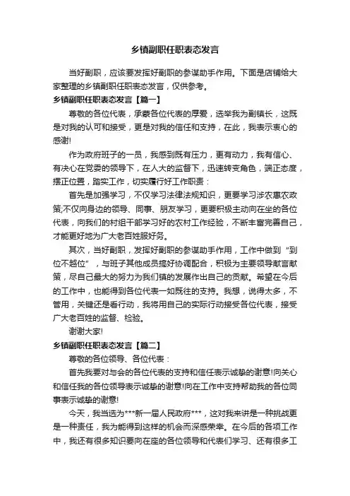 乡镇副职任职表态发言