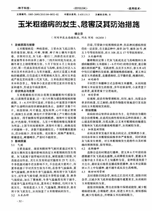 玉米粗缩病的发生、危害及其防治措施