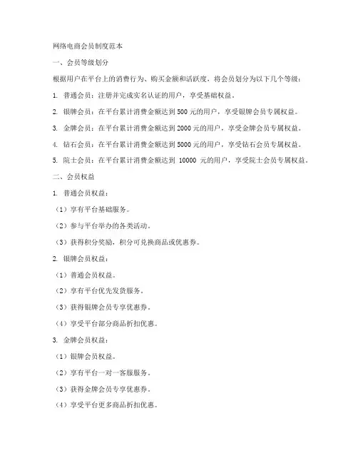 网络电商会员制度范本