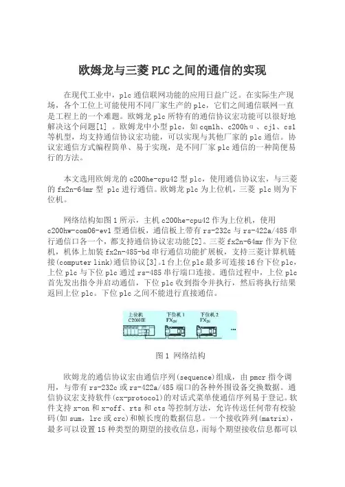 欧姆龙与三菱PLC之间的通信的实现
