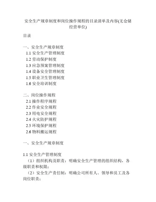 安全生产规章制度和岗位操作规程的目录清单及内容(无仓储经营单位)