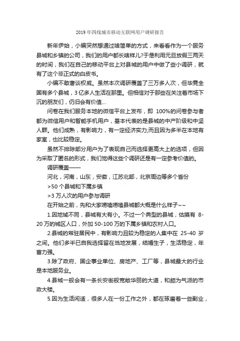 2019年四线城市移动互联网用户调研报告_调研报告_