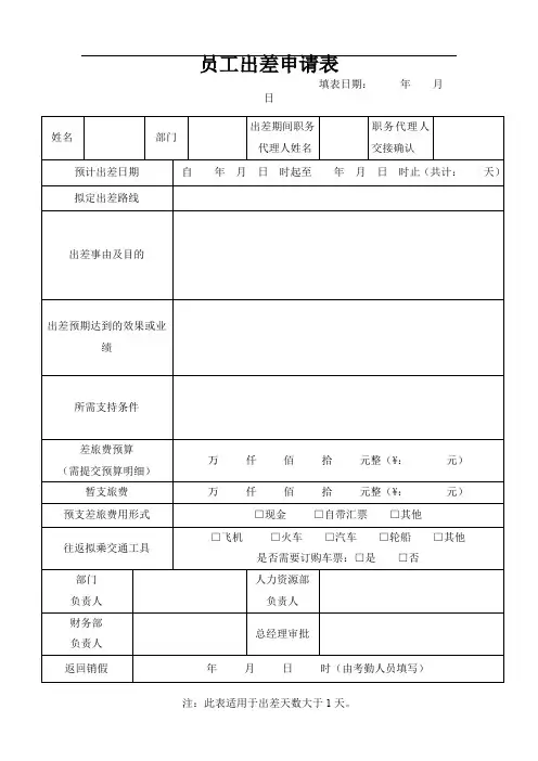 出差申请表