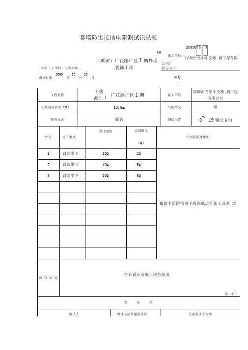 幕墙防雷接地电阻测试记录表表格格式