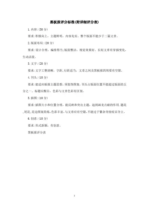 黑板报评分标准(附详细评分表)