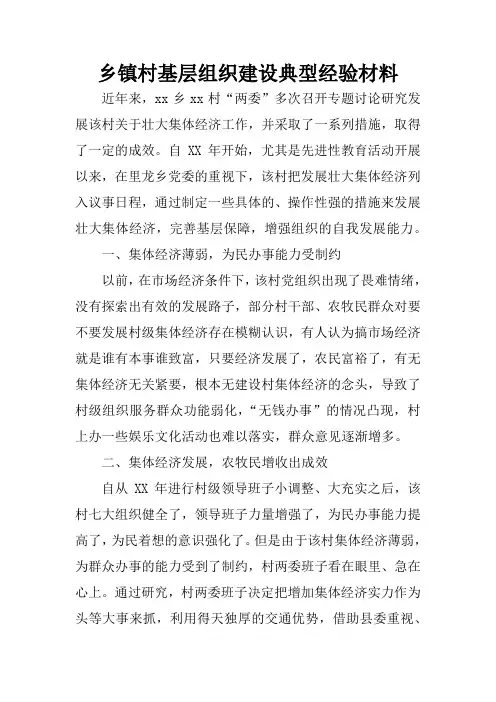 乡镇村基层组织建设典型经验材料