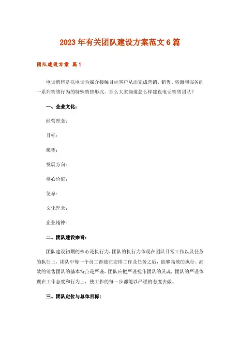 2023年有关团队建设方案范文6篇