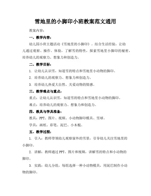 雪地里的小脚印小班教案范文通用