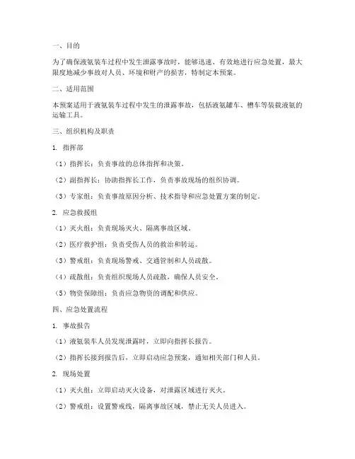 液氨装车泄露应急处置预案