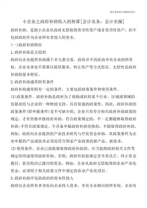小企业之政府补助收入的核算[会计实务,会计实操]