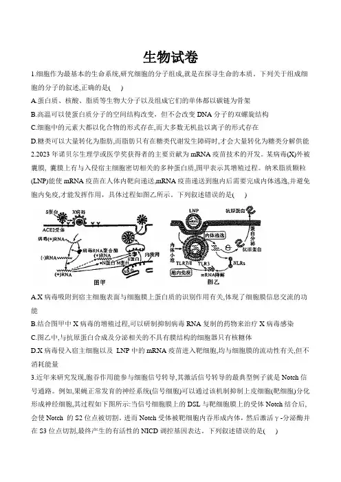 2024届高三八省八校第二次学业质量评价 (T8联考)生物试卷(含解析)