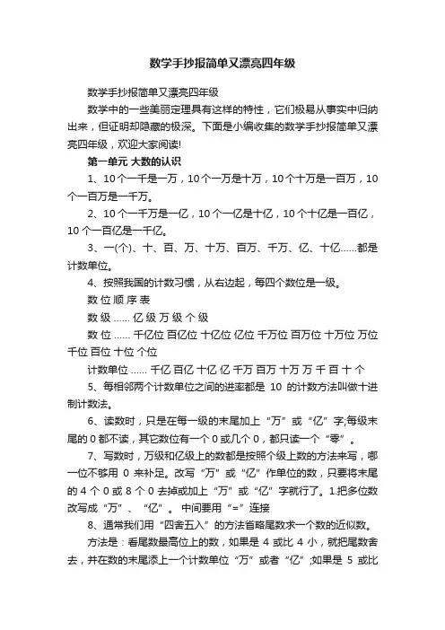 数学手抄报简单又漂亮四年级