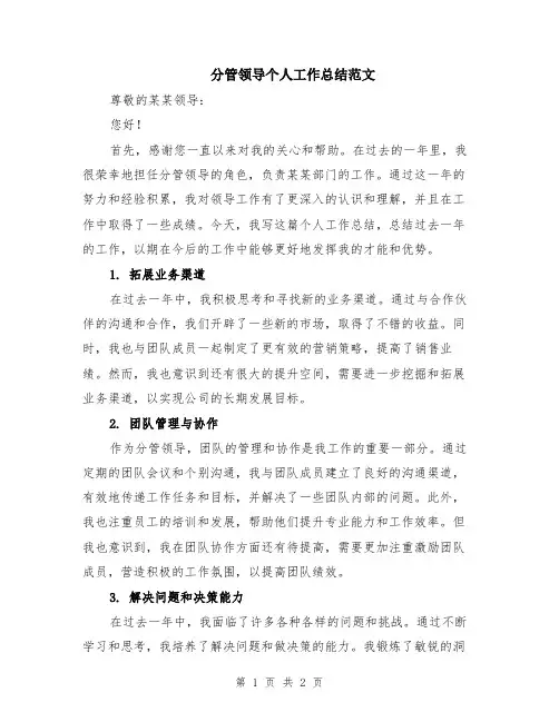 分管领导个人工作总结范文