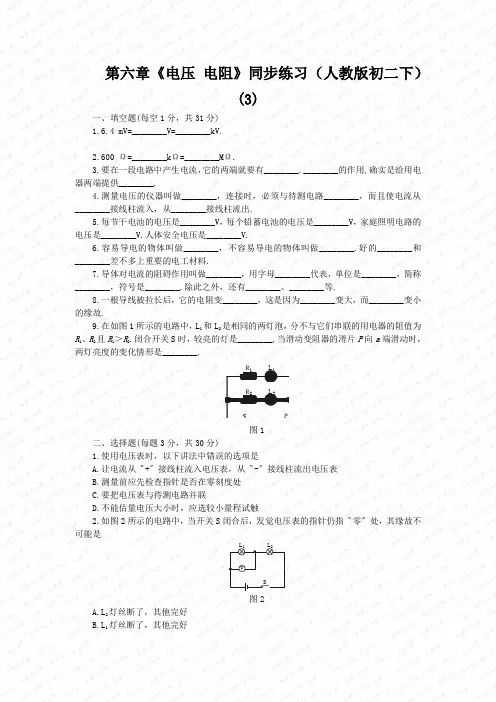 第六章《电压 电阻》同步练习(人教版初二下) (3)