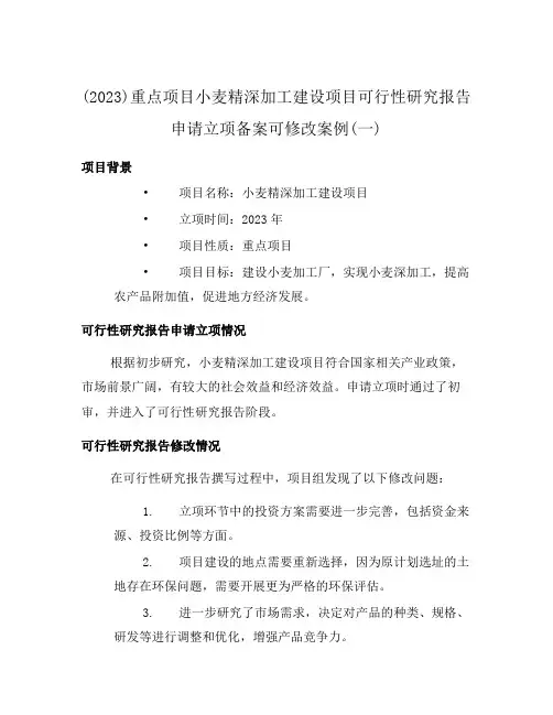 (2023)重点项目小麦精深加工建设项目可行性研究报告申请立项备案可修改案例(一)
