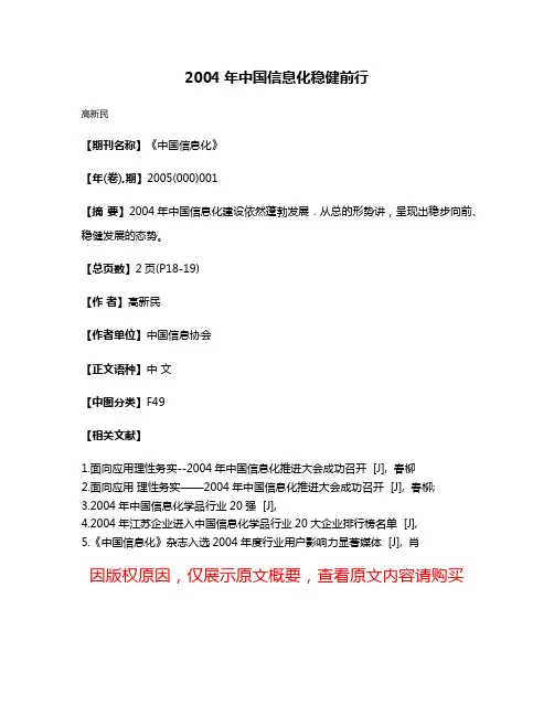 2004年中国信息化稳健前行