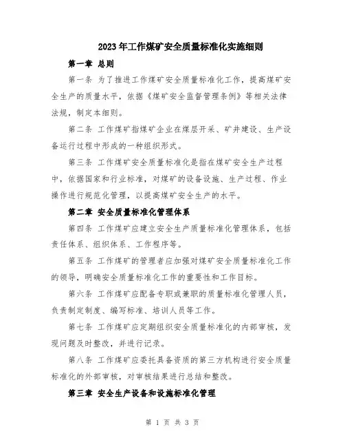2023年工作煤矿安全质量标准化实施细则