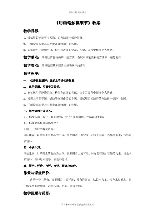 最新湘美版初中美术八年级上册《用画笔触摸细节》教案3