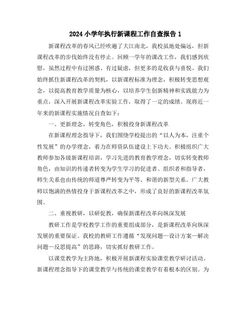 2024小学年执行新课程工作自查报告1