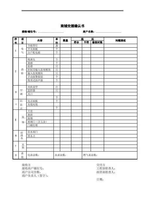 商场商铺交接确认书