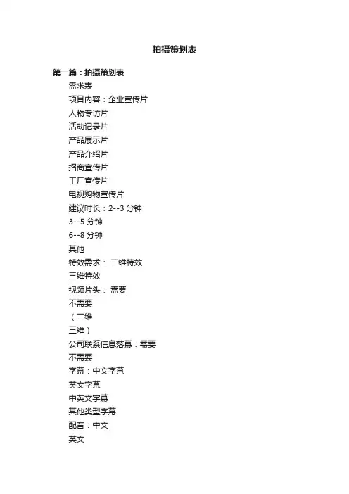 拍摄策划表