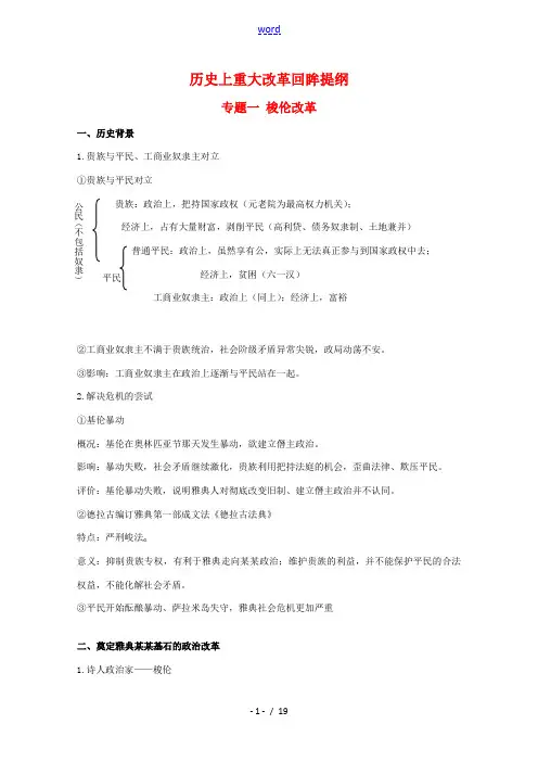 高中历史上的重大改革回眸提纲(人民版选修一)