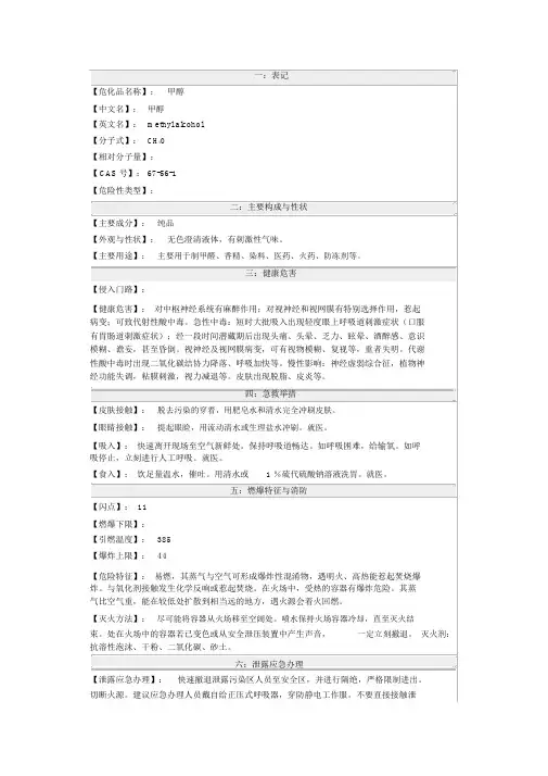 甲醇安全技术说明书