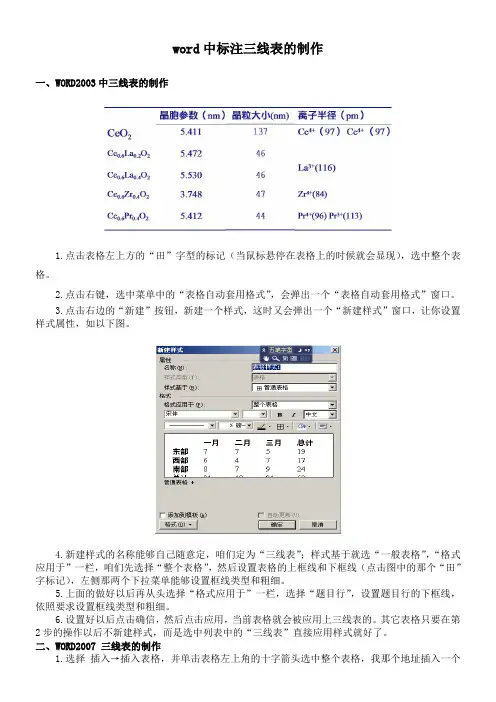 Word中标准三线表的制作