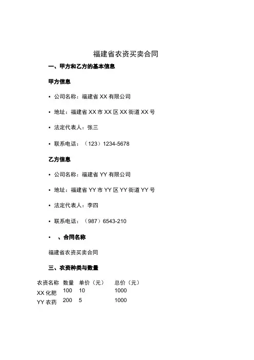 福建省农资买卖合同