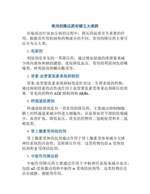 常用的降压药有哪五大类药