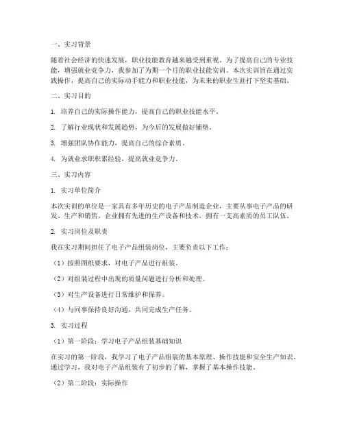 职业技能技能实训报告范文