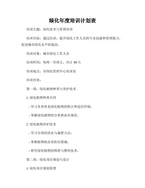 绿化年度培训计划表