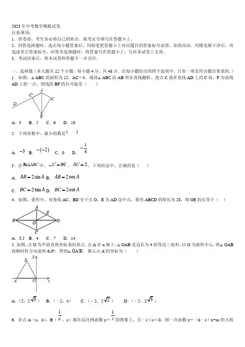 广东省广州市广大附中2022-2023学年中考数学全真模拟试题含解析