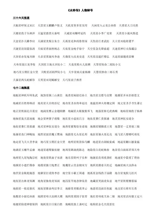《水浒传》108将绰号