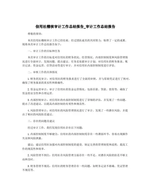 信用社稽核审计工作总结报告_审计工作总结报告