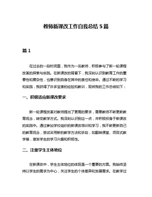 教师新课改工作自我总结5篇