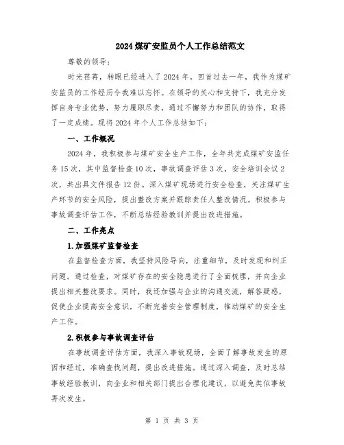 2024煤矿安监员个人工作总结范文