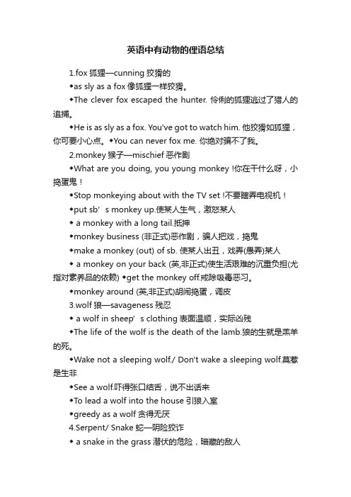 英语中有动物的俚语总结