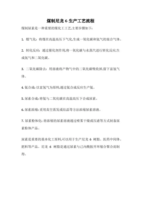 煤制尼龙6生产工艺流程