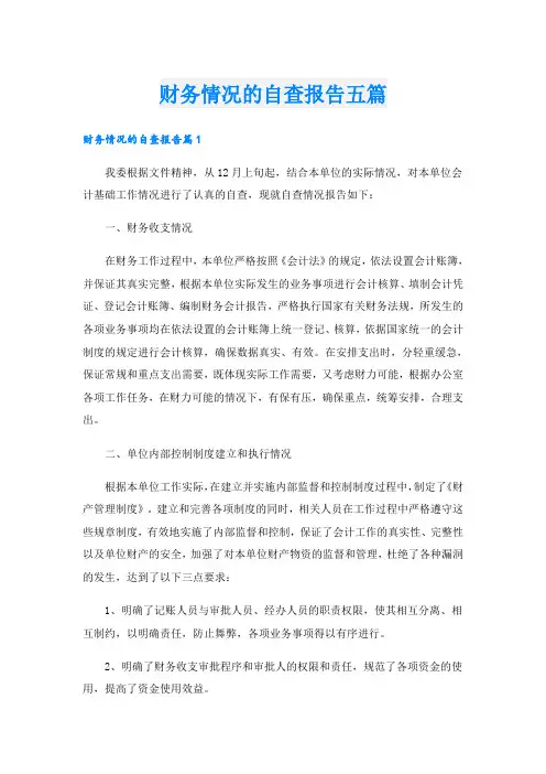 财务情况的自查报告五篇